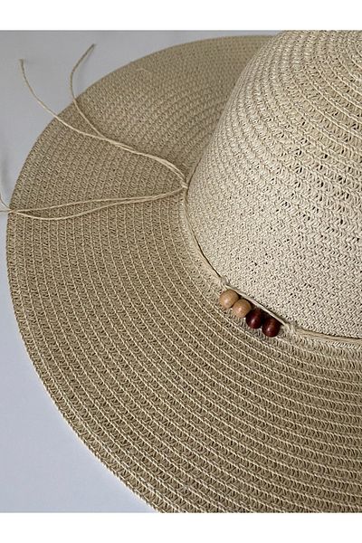 Petek Collection Bohemian Straw Beach Hat with Bead Detailing