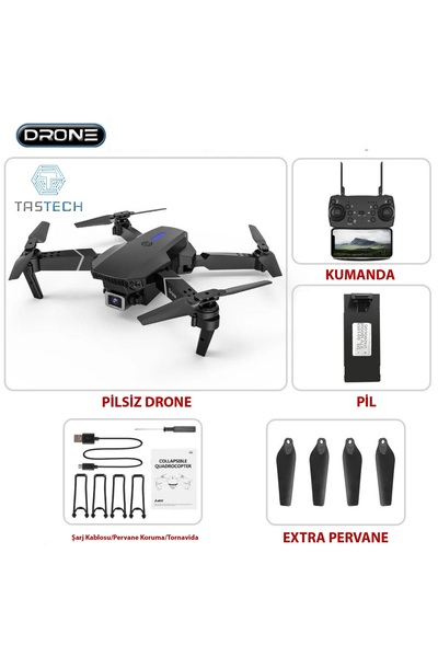 Tastech 720P KAMERALI DRONE E88 KATLANABİLİR UZAKTAN KUMANDALI APP DESTEKLİ QUADCOPTER