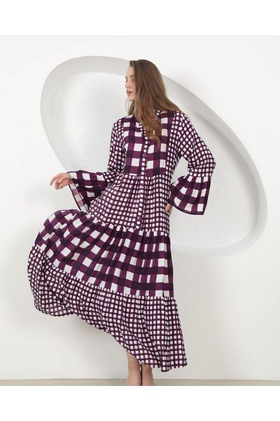 EL jadida Women's Patterned Plus Size Hijab Viscose Dress Purple