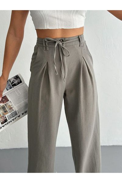 MODAMOR Khaki Tie-Fit Slim Raw Gabardine Pants