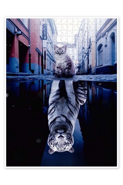 Jeronkarji Su İçinde Kaplan Yansımalı Kedi 500 Parça Puzzle Yapboz Kedi Köpek Temalı Doğa ve Orman Hayvanları