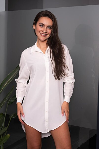 Dresscholic BEYAZ VİSKON Kadın Gömlek