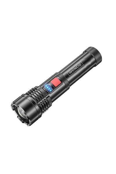 INVINCIO Invincio® LED flashlight, aluminum, built-in battery, durable, 3 operating modes