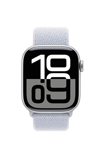 Apple Ceas Smartwatch Apple Watch Series 10, GPS, 46mm Silver Aluminium Case, Blue Cloud Sport Loop