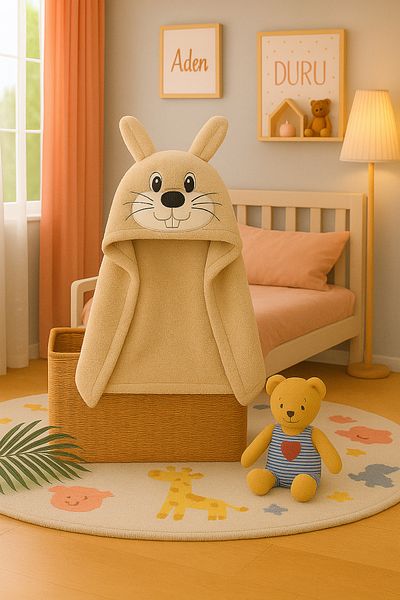 Lurji Animal Figured Hooded Soft Towel for Children – Rabbit Pattern