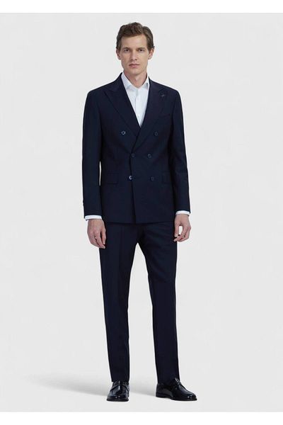 Ramsey Navy Blue Solid Wool Blend Suit