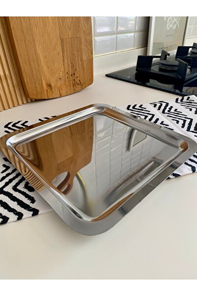 PudraLuna 2li Kare Sunum Tepsisi Gümüş Renk Lokumluk Hediyeli Kahve, Pasta, K...