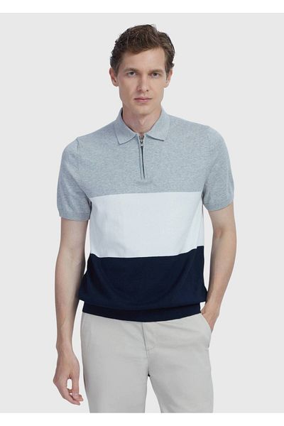 Ramsey Πλεκτό με ριγέ βαμβακερό γιακά Navy Blue Polo