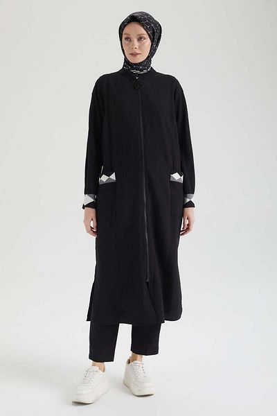 Armine Armi̇ne Trend Sleeves Ribbed Full Body Zipper Pocket Tunic 25Yt423