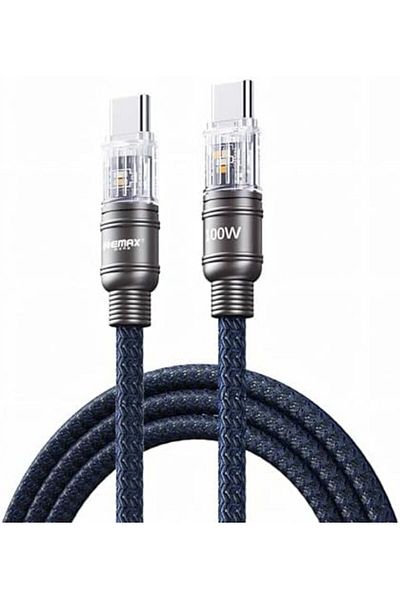 Remax Mena USB C Cable 100W with Light Connector 1M, USB Type C to C Cable