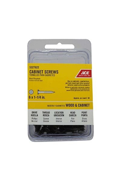 ACE 50-Piece Phillips Coarse Cabinet Screws Black No.6 x 1.25inch
