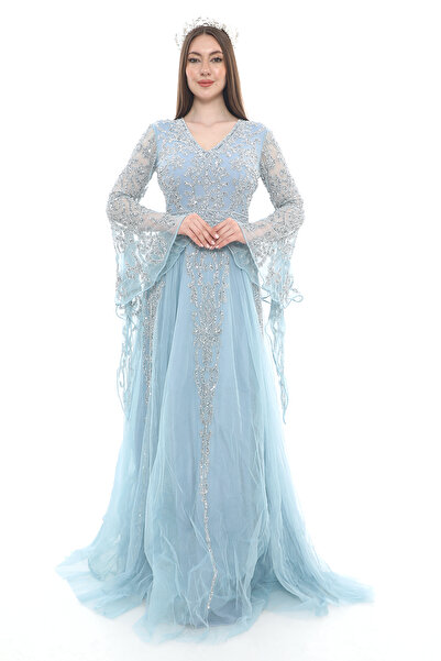 GATSBYLADY LONDON RHEA - EL İŞLEMELİ , TAŞEL DETAYLI KABARIK ELBİSE