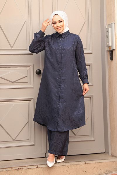 N.S NEVA STYLE Σετ με μοτίβο Navy Blue Hijab Double 12981L