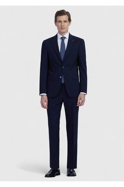 Ramsey Navy Blue Straight Modern Fit Wool Blended Suit