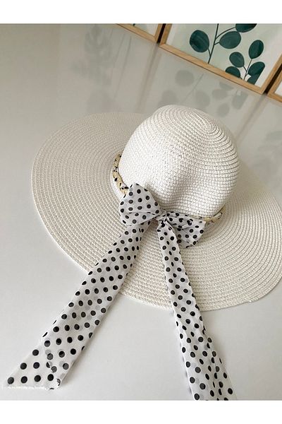 Petek Collection Straw Beach Hat with Bow Ribbon Accessories