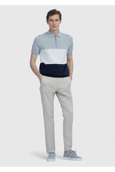 Ramsey Πλεκτό με ριγέ βαμβακερό γιακά Navy Blue Polo