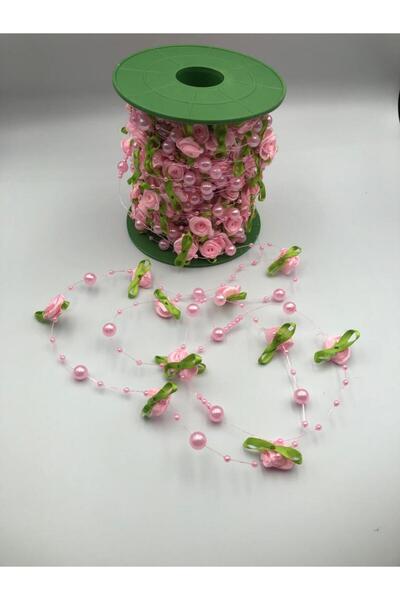 DUCK HOBY 3 Metre Misinalı Şerit İnci Gül Yapraklı Boncuk Şerit Çiçek Süsleme...