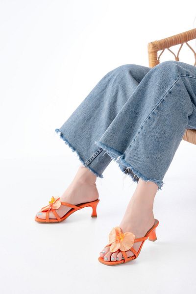 Moda Asmira S-622 Orange Orchid Detailed Thin Heeled Women's Slippers