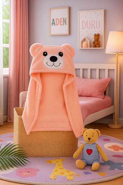 Lurji Animal Figured Hooded Soft Towel for Children – Teddy Bear Pattern