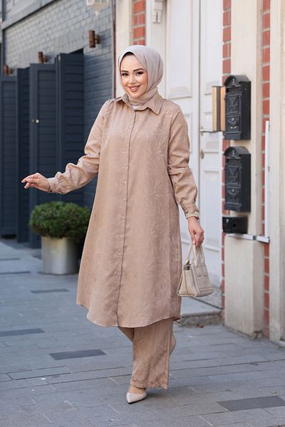 N.S NEVA STYLE Patterned Mink Hijab Double Set 12981V