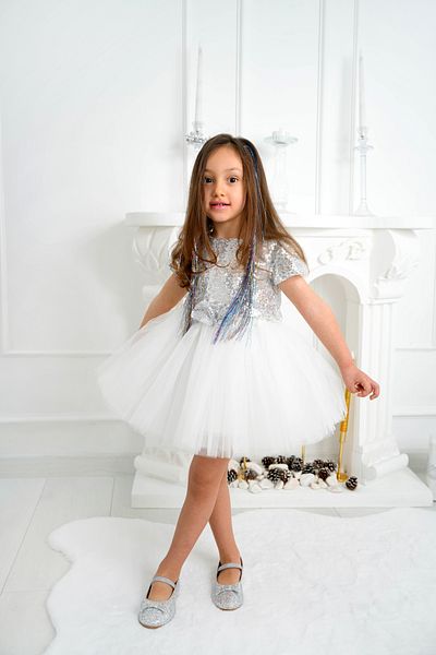 DUCA KIDS Glitter Sequin Crop and Fluffy Tutu Skirt Double Set