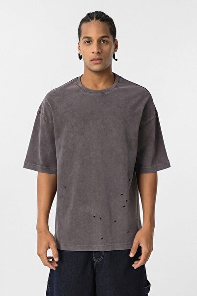 VAMOSCLO Washable Metal Detailed Oversize T-Shirt Brown