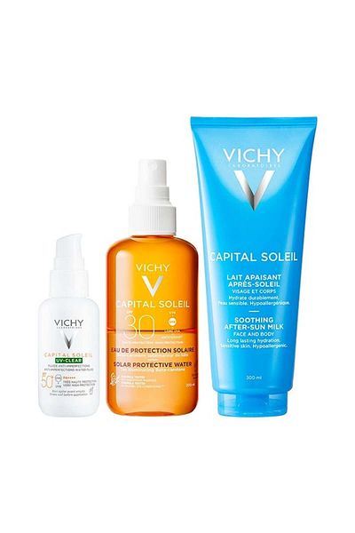 Vichy Capital Soleil Set: SPF50+ Fluid 50ml, SPF30 Sun Water 200ml, After Sun Milk 300ml