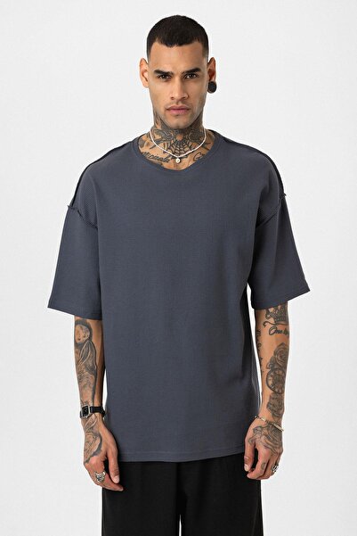 VAMOSCLO Πίσω κείμενο με τύπωμα oversized Πλεκτό μπλουζάκι καπνιστό