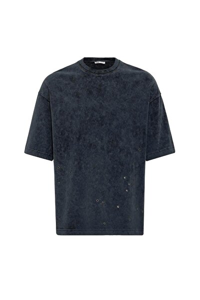 VAMOSCLO Μπλουζάκι oversized με μεταλλική λεπτομέρεια που πλένεται μαύρο