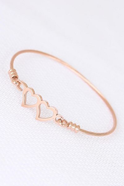 STİLLOVE Rose Steel Double Heart Figured Men's Handcuff Bracelet Sl11539