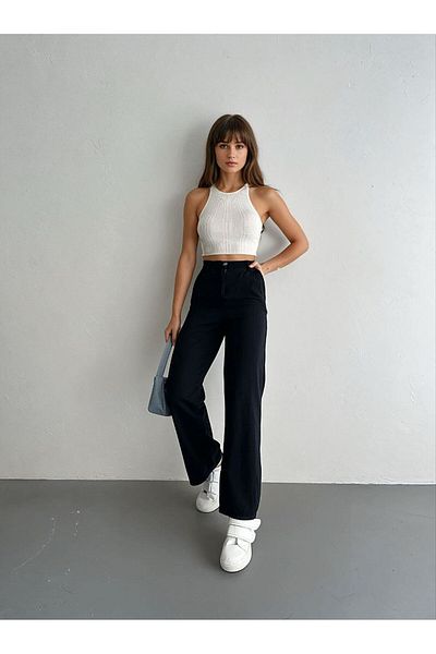 MODAMOR Elastic Palazzo Linen Pants