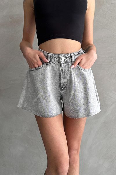 ZAROLİ Light Gray Wide Cut Seamless Denim Shorts