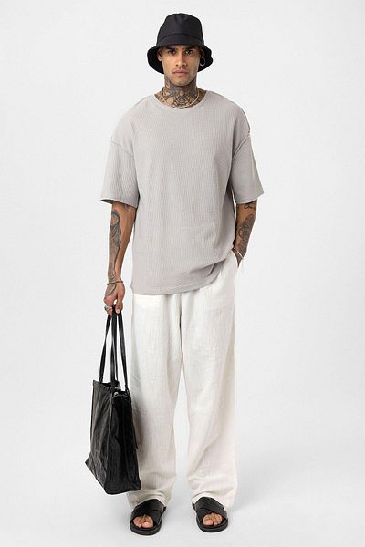 VAMOSCLO Back Text Printed Oversize Knitwear T-Shirt Gray