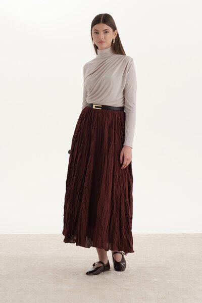 ipekton studio Pleated Crush Skirt Claret Red