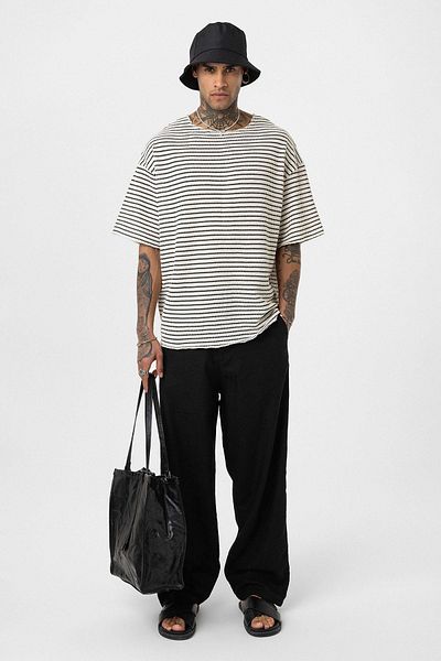 VAMOSCLO Ριγέ Oversize Πλεκτό T-Shirt Μαύρο