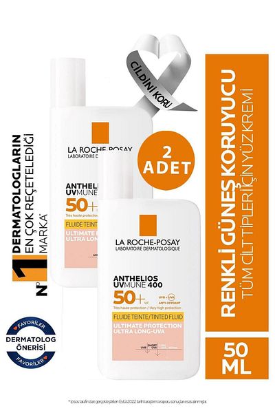 La Roche Posay Anthelios Uvmune Fluid Spf 50 High Protection Colored Facial Sunscreen for All Skin