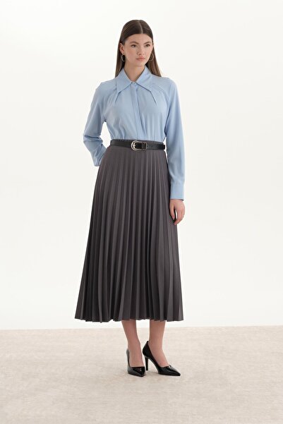 ipekton studio Elastic Waist Pleated Flared Skirt Anthracite
