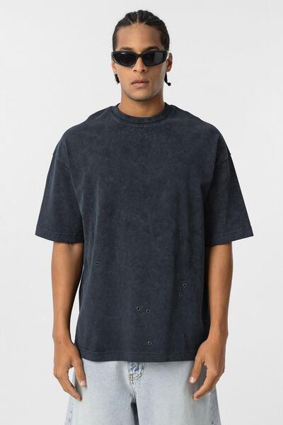 VAMOSCLO Μπλουζάκι oversized με μεταλλική λεπτομέρεια που πλένεται μαύρο