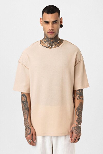 VAMOSCLO Πίσω κείμενο με τύπωμα oversized Πλεκτό μπλουζάκι μπεζ