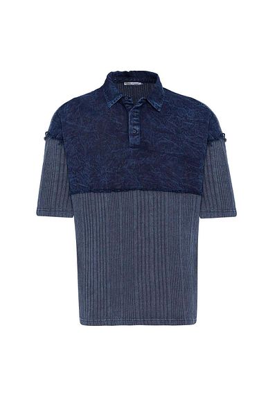 VAMOSCLO Washable Oversized polo collar t-shirt indigo