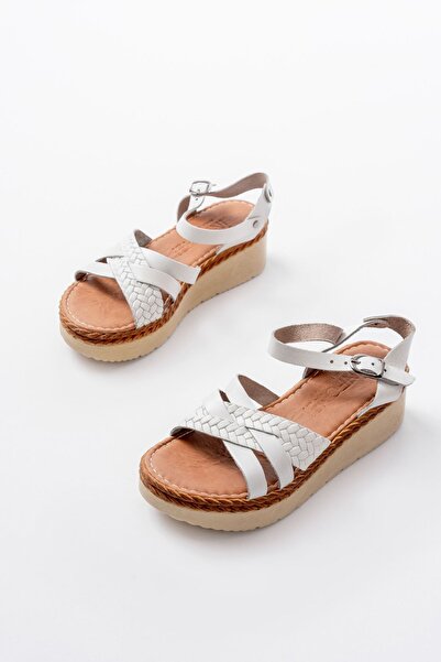 infon shoes creation 730-138 White Knitted Genuine Leather Orthopedic Sole Women's Sandals