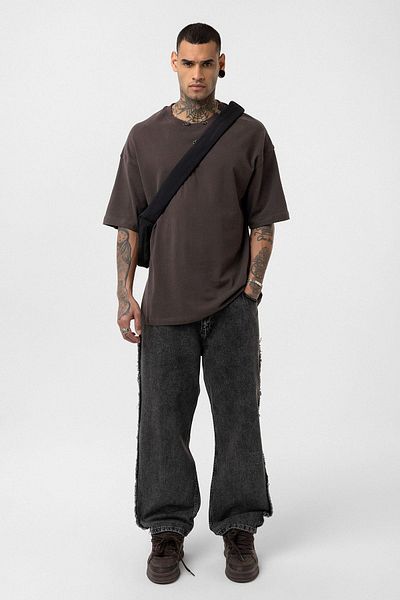 VAMOSCLO Oversized metal ring detailed t-shirt coffee