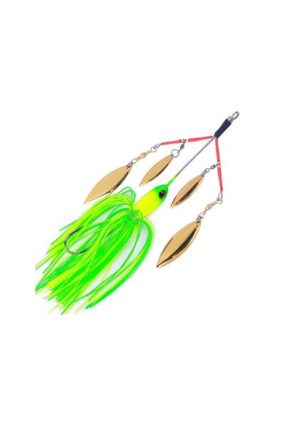 FishEdge Momeală spinnerbait cu 4 lame rotative, FishEdge, pentru știucă, somn etc., lungime 15 cm, 23 grame, verde