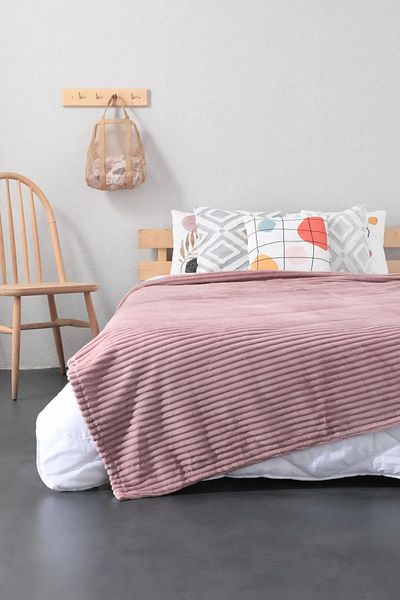 YÜNTEKS Aksu İpeksoft Ribbed Double Blanket, Ash Purple