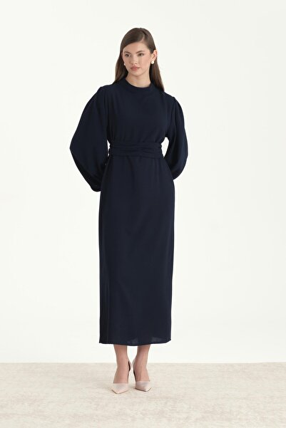 ipekton studio Kuşaklı Krep Kalem Elbise Lacivert