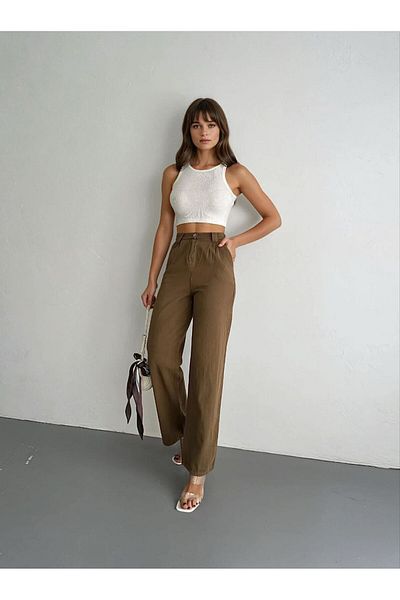 MODAMOR Elastic Palazzo Linen Pants