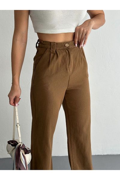 MODAMOR Elastic Palazzo Linen Pants