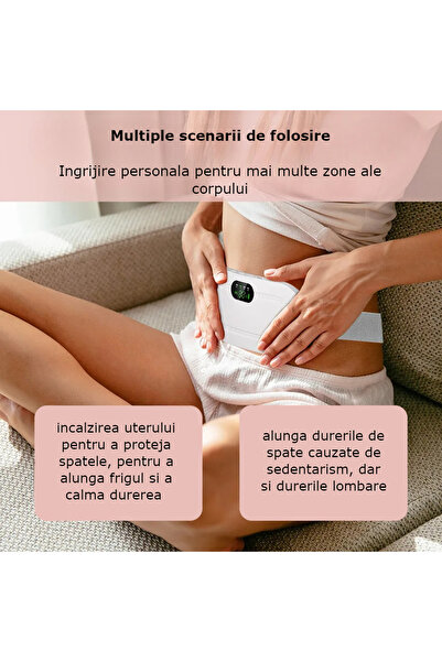 Influential Tech Centură abdominală cu încălzire și masaj, 3 niveluri, moduri de vibrație, reîncărcabilă, albă