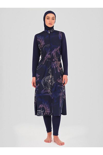 ALFASA Μακρύ μαγιό Hijab με σχέδιο - Navy Blue -
