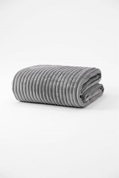 YÜNTEKS Aksu İpeksoft Ribbed Double Blanket, Gray